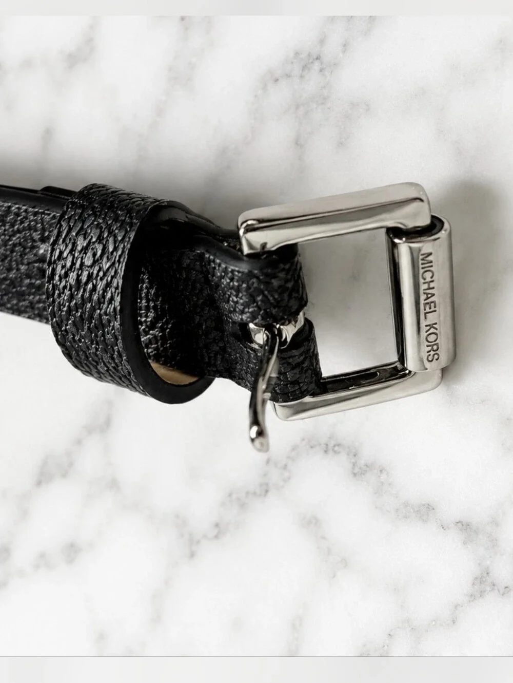 MICHAEL KORS Black Vegan Leather Belt with Silver Buckle
